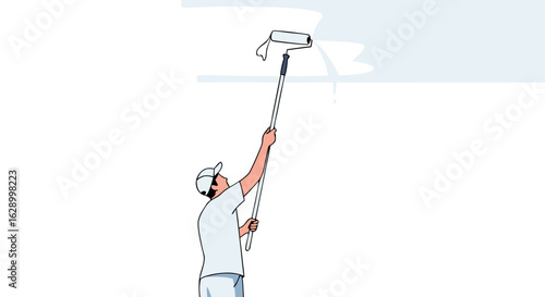 Painting the Ceiling with Roller Brush Depicts Interior Improvement and Refurbishment Project