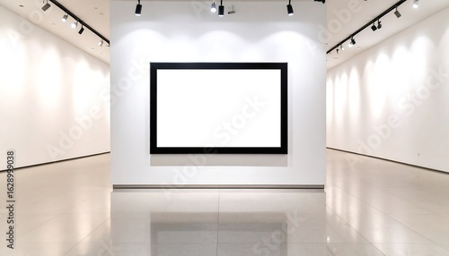 Modern art gallery interior with a blank frame for exhibition mockup