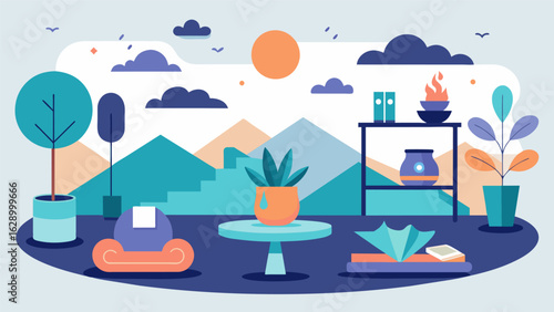 A designated rest and recharge area for members to take breaks and practice mindfulness.. Vector illustration