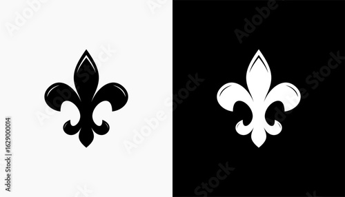 fleur de lis icon isolated on white and black background. Flower Lily Royal Medieval Heraldic french symbol. Classic emblems illustration. Stock clip art