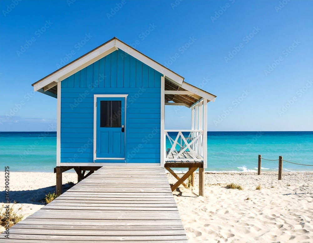 Obraz premium Beach hut by turquoise water
