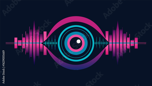 A neonlit sign made entirely out of vinyl sound wave art serving as eyecatching decor for a music fans room or studio. Vector illustration