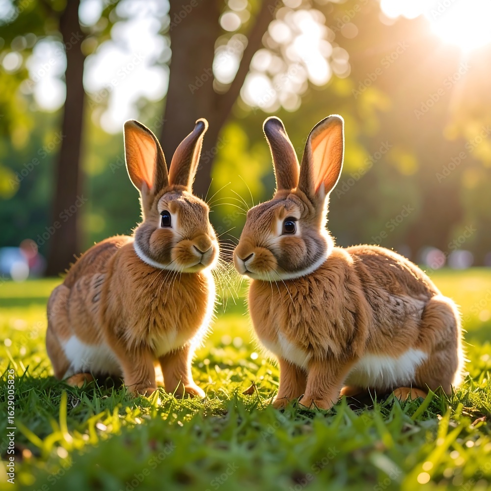 Obraz premium Two rabbits in a park