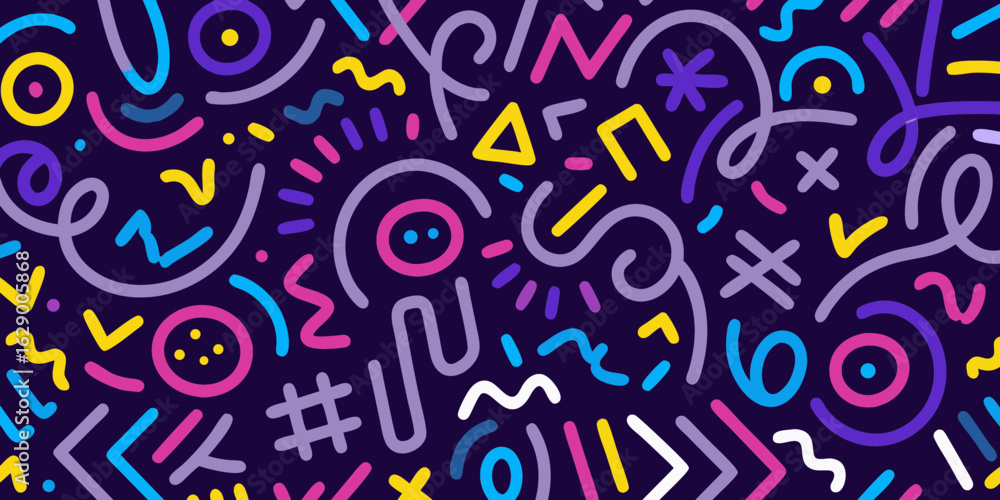 Fototapeta premium Vibrant abstract doodle pattern with playful geometric shapes