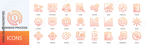 Business Process icon collection set. Containing iteration, Administration, agile, analyze, automation, growth, Engineering icon