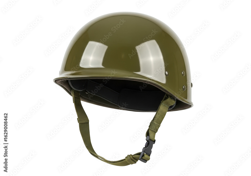 Fototapeta premium Olive green military helmet isolated on transparent background
