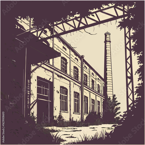 Abandoned Industrial Factory Building at Dusk