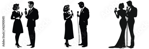silhouettes of elegant couples dancing and interacting for ballroom and romantic design