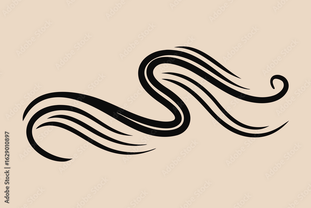 Obraz premium Elegant flowing black abstract flourish design element with graceful curves and dynamic lines, perfect for sophisticated branding and decorative accents