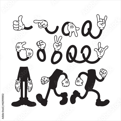 Retro cartoon body parts and limbs collection