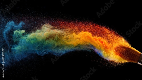 Colorful paintbrush strokes creating a dynamic abstract explosion on black