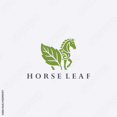 Horse leaf logo style icon design template vector illustration