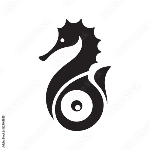 minimalist seahorse logo with white background