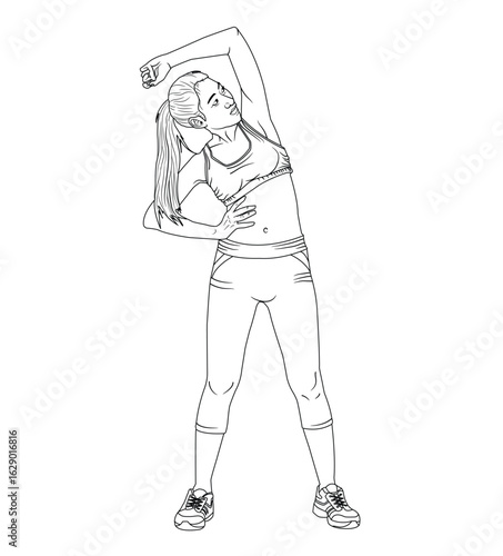 Line art illustration of a woman doing aerobic exercise