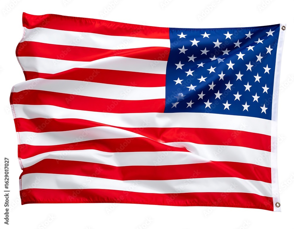 Fototapeta premium A waving American flag, isolated on white