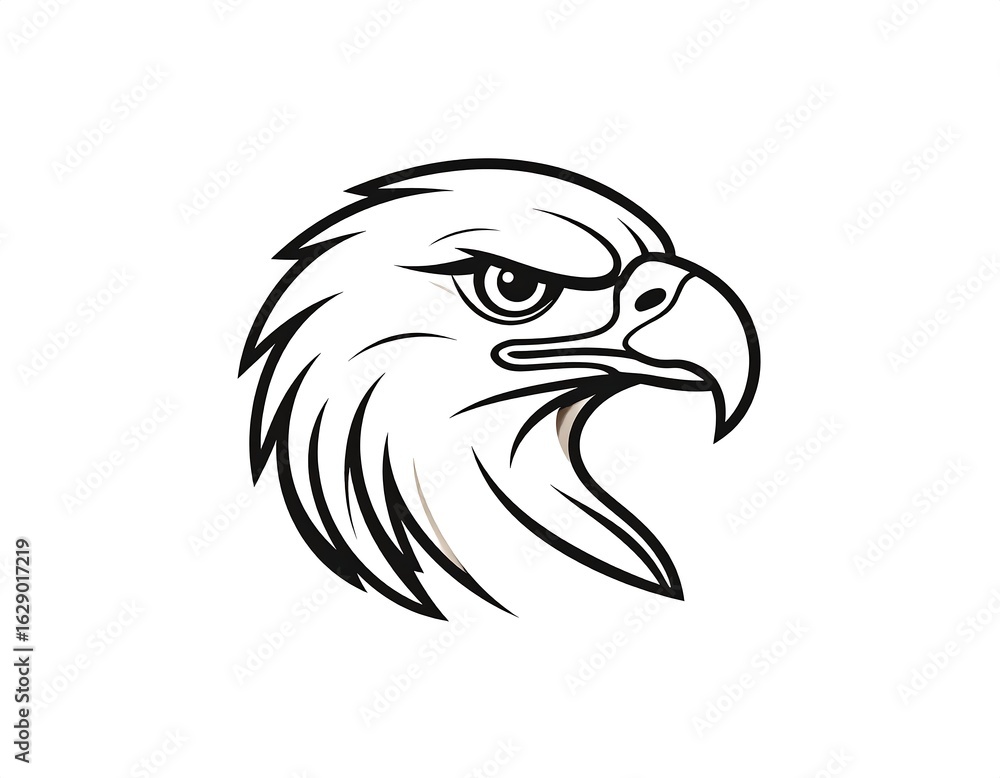 Fototapeta premium Line art eagle head, profile view, fierce expression