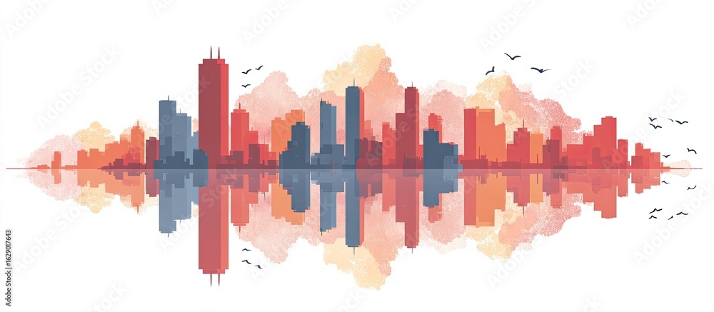 Fototapeta premium Cityscape Reflection Watercolor