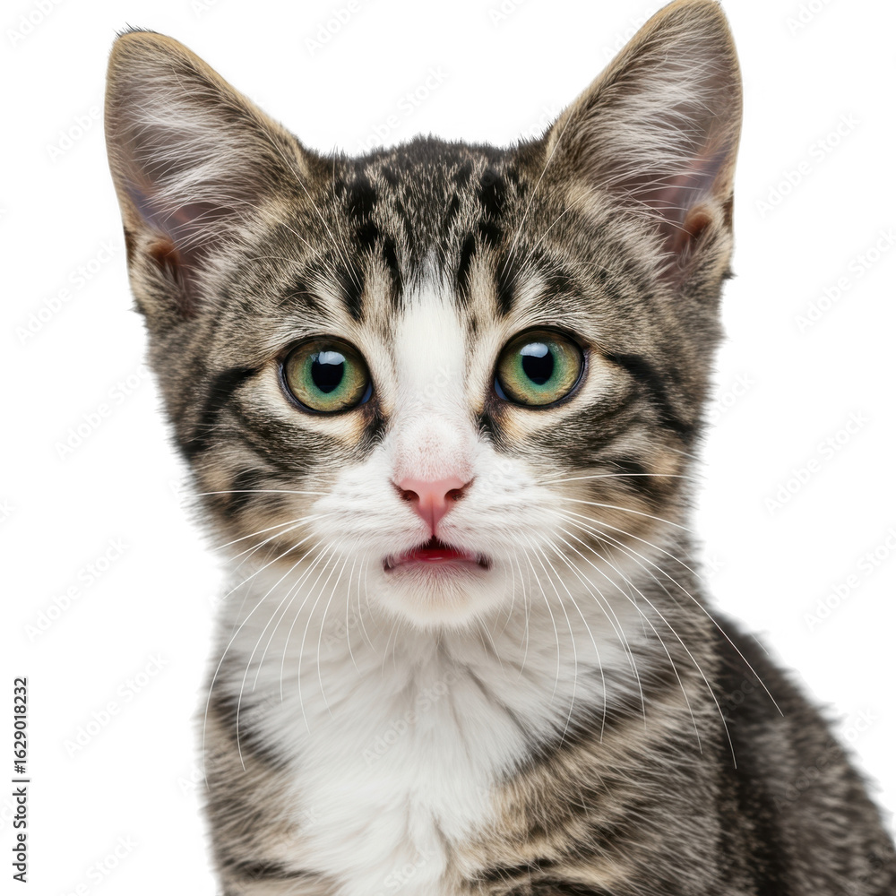 Obraz premium Closeup portrait of a tabby kitten isolated on transparent background