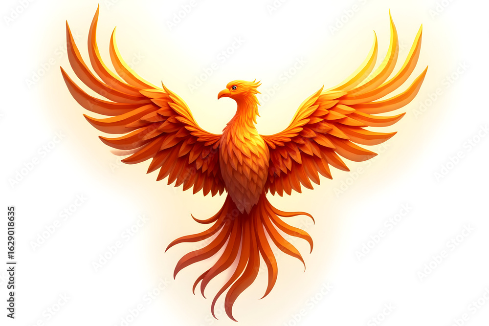 Fototapeta premium Orange Bird with Wings Spread Illustration on White