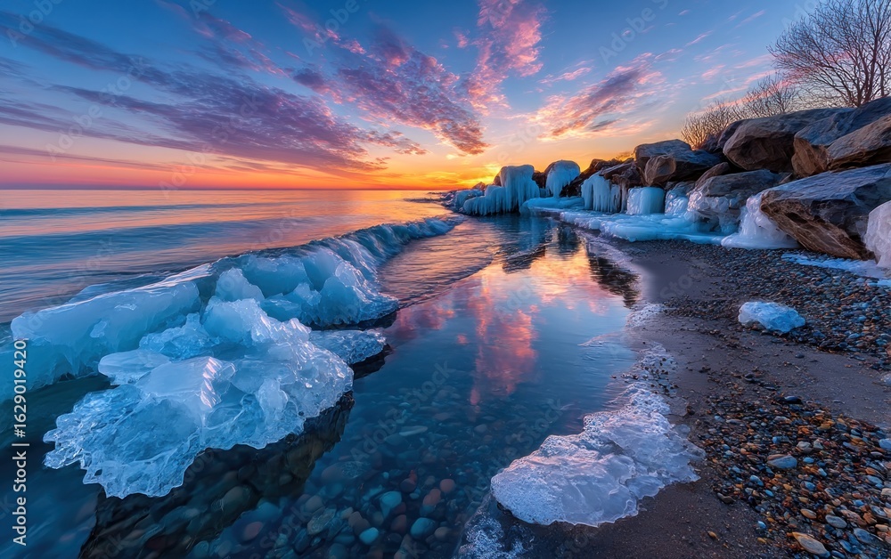 Fototapeta premium Frozen shore at sunrise