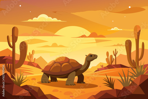 Stunning turtle wanderer in the desert landscape, perfect for branding, wildlife projects, and educational uses