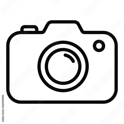 Art of simple outline of a camera isolated on white background, representing photography and visual arts