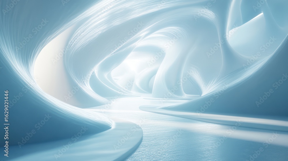 Fototapeta premium Abstract futuristic tunnel, smooth curves, light, futuristic interior, architectural design, photo