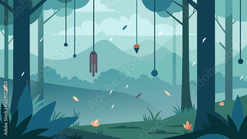 A foggy morning in the forest where participants can hear the raindrops falling on the leaves and the soft tinkling of wind chimes immersing them in.
