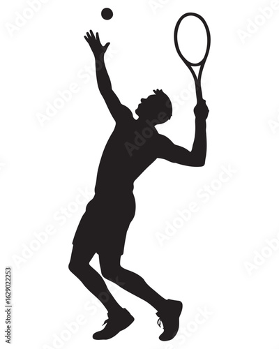 Dynamic Tennis Player Silhouette: Powerful Serve, Black and White, Action Sports Graphic