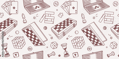 A pattern of hand-drawn board games.