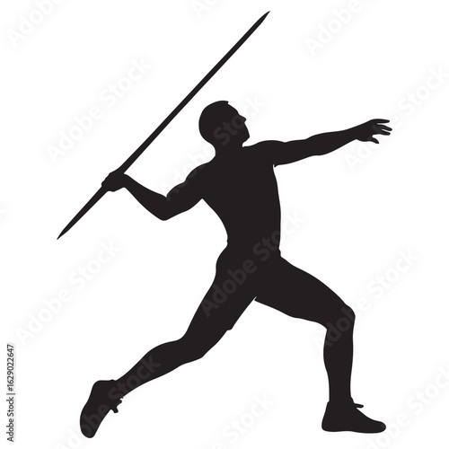Javelin Thrower Silhouette: Powerful, Dynamic Athlete in Action, Track and Field Competition.