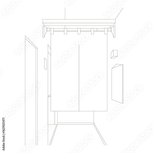 店舗の入り口にかかる暖簾を描いた線画