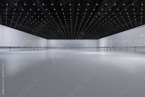 Empty hall exhibition centre.The backdrop for exhibition stands, booth,market,trade show.Conversation for activity,meeting.Arena for entertainment,event,sports.Indoor  for Factory,showroom.3d render.