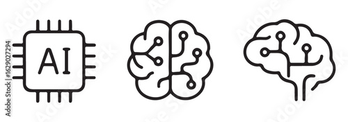 Artificial intelligence AI processor chip vector icon symbol. AI system icon illustration vector