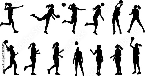 Wallpaper Mural set of silhouettes of female volleyball athlete with different pose, gesture, movement. isolated on white background. vector illustration.
 Torontodigital.ca