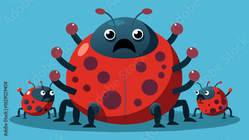 A clay sculpture of a ladybug enlarged and exaggerated with multiple heads and limbs creating a sense of unease and discomfort..