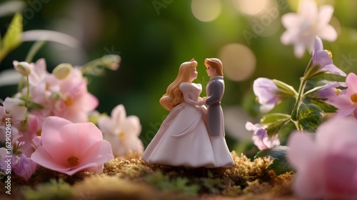 Vintage Wedding Figurine in Flower Garden