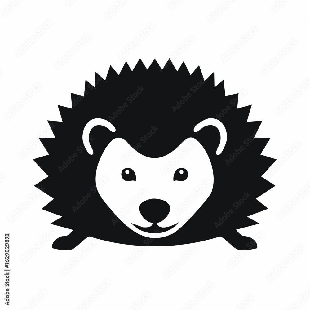 Fototapeta premium Simple black and white silhouette of a hedgehog, front view.