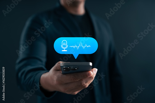 Fototapeta AI voice assistant and speech recognition technology