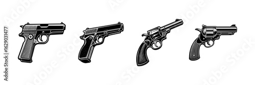 pistol and revolver vector illustration