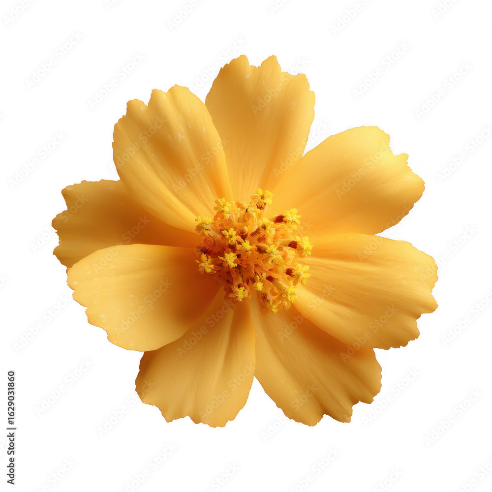 Beautiful yellow flower with delicate petals and vibrant center, showcasing nature's elegance and charm, perfect for decorative or thematic uses on a white isolate background. Beautiful yellow flower with delicate petals and vibrant center, showcasing nature's elegance and charm, perfect for decorative or thematic uses on a white isolate background.