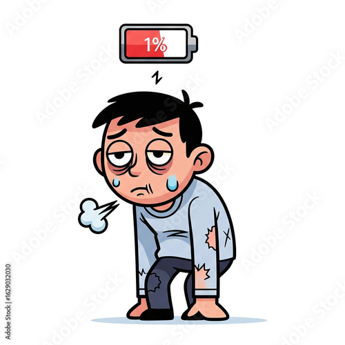 Depicted illustration of an exhausted person, showing fatigue and low energy levels.