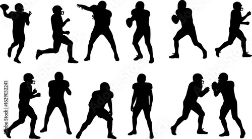 American Football Players Silhouettes , vector pack, various pose set
