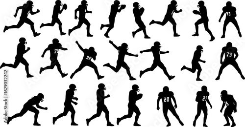 American Football Players Silhouettes , vector pack, various pose set
