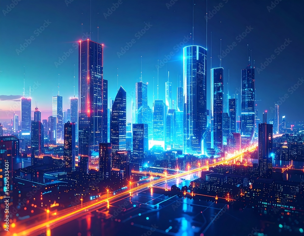 Fototapeta premium Futuristic cityscape at night