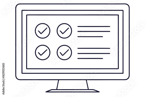Computer monitor displaying checklist with checkmarks and lines screen to-do list