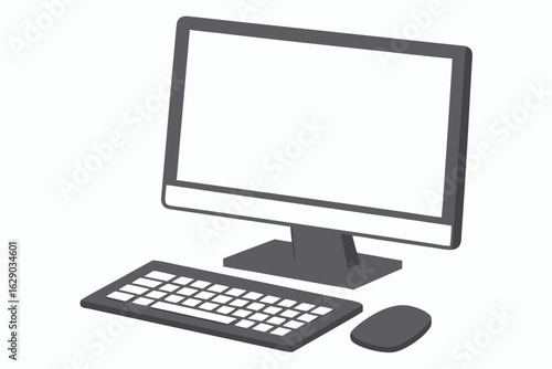 Desktop computer setup with monitor keyboard and mouse on white background technology device