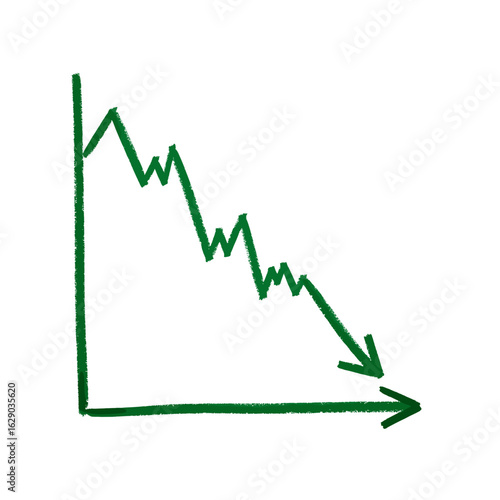 Green graph showing a downward trend with two arrows indicating direction of the decline clearly shown