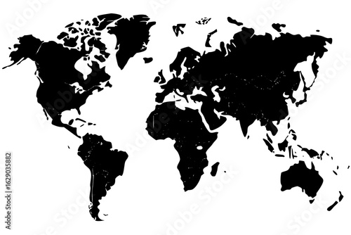 Vector a black and white silhouette of the world map showing continents like africa europe and north america clearly