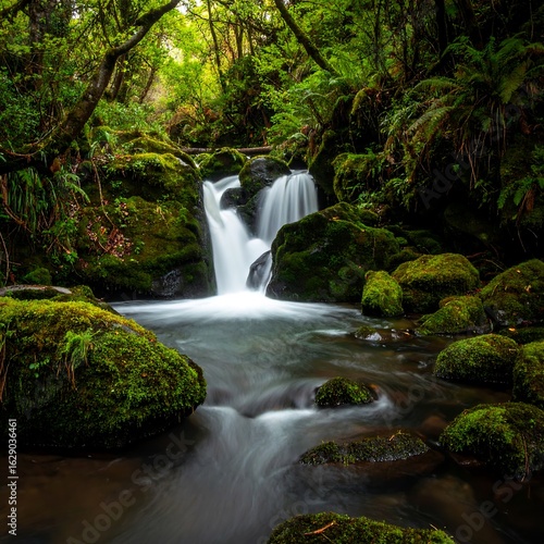 Lush waterfall cascading over rocks